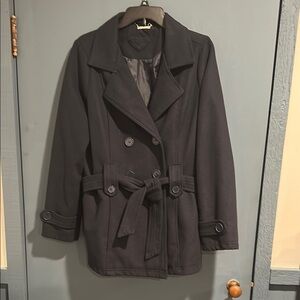 Jou Jou Blue Double-Breasted Trench Coat with Wide Lapel and Matching Belt